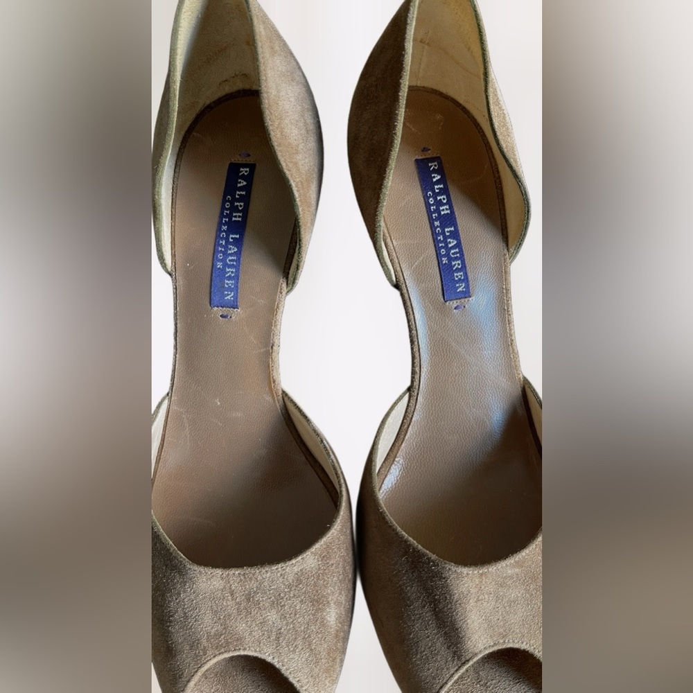 Ralph Lauren Purple Label Suede Brown Color Peep Toe Sexy Pumps Size 7 - Picture 10 of 17
